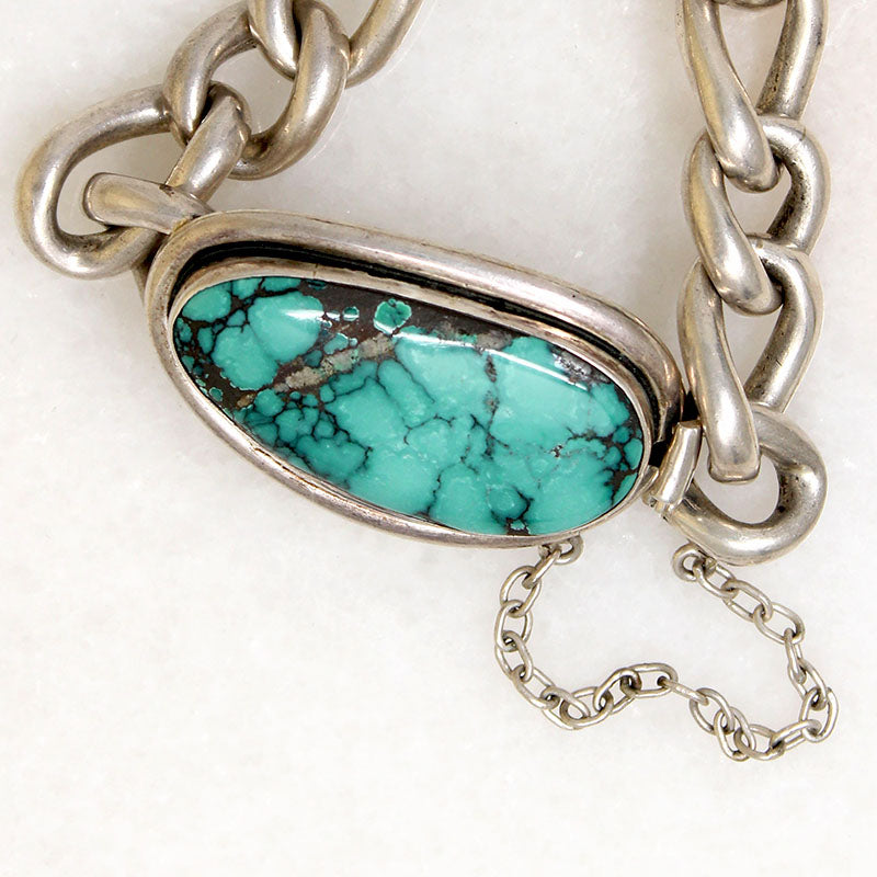 Sterling Curb Link Bracelet with Turquoise Clasp by Areias