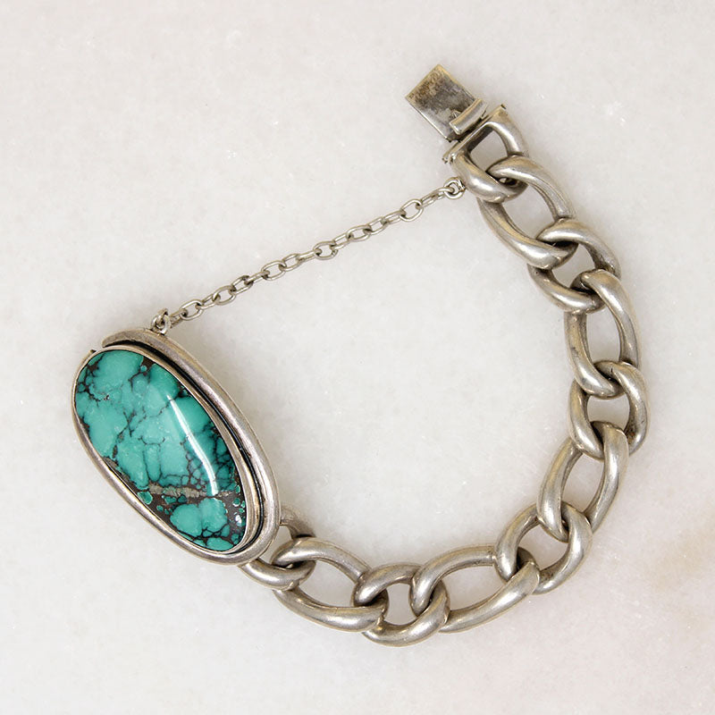 Sterling Curb Link Bracelet with Turquoise Clasp by Areias