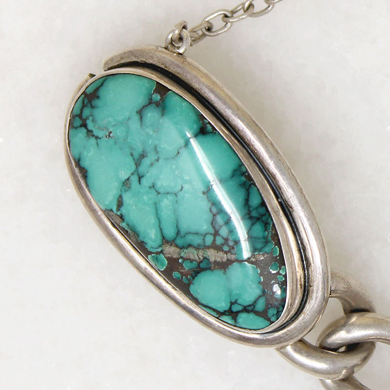 Sterling Curb Link Bracelet with Turquoise Clasp by Areias