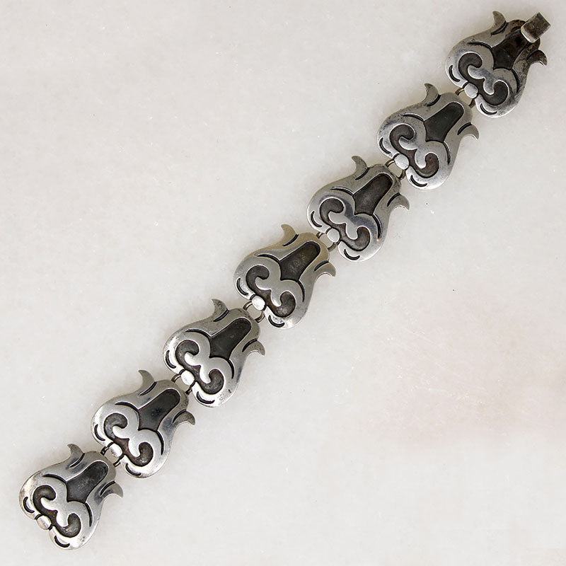 Taxco Gourd Motif Bracelet Signed "Beto Gro"