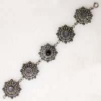 Moonstone & Garnet-Set Sterling Filigree Flower Bracelet