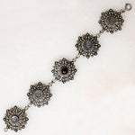 Moonstone & Garnet-Set Sterling Filigree Flower Bracelet