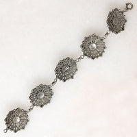 Moonstone & Garnet-Set Sterling Filigree Flower Bracelet