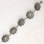 Moonstone & Garnet-Set Sterling Filigree Flower Bracelet