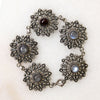 Moonstone & Garnet-Set Sterling Filigree Flower Bracelet