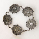 Moonstone & Garnet-Set Sterling Filigree Flower Bracelet