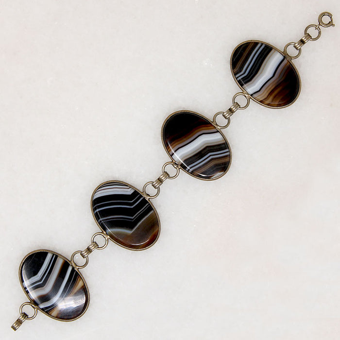 Antique Banded Agate & Sterling Bracelet