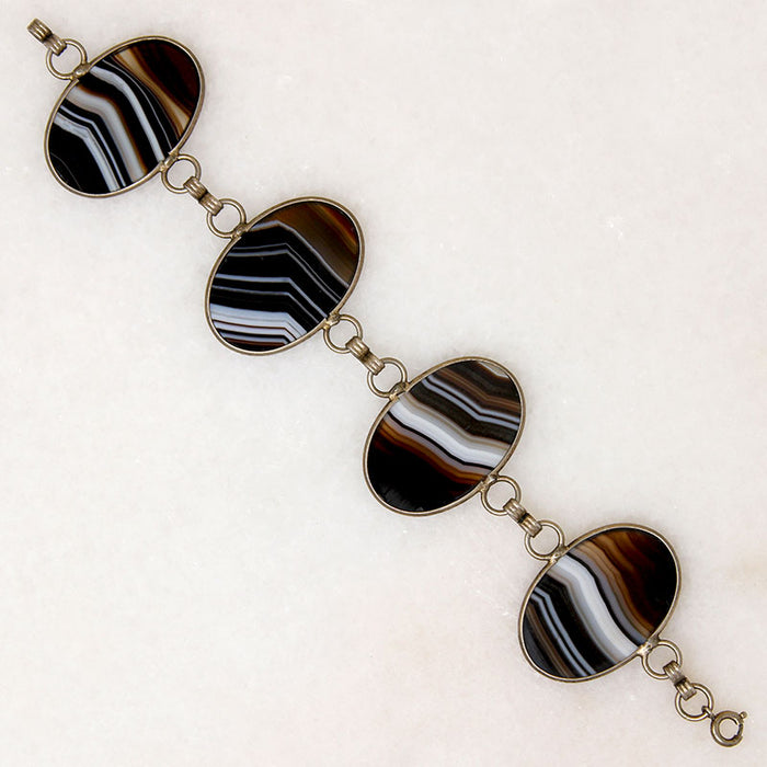 Antique Banded Agate & Sterling Bracelet