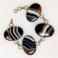 Antique Banded Agate & Sterling Bracelet