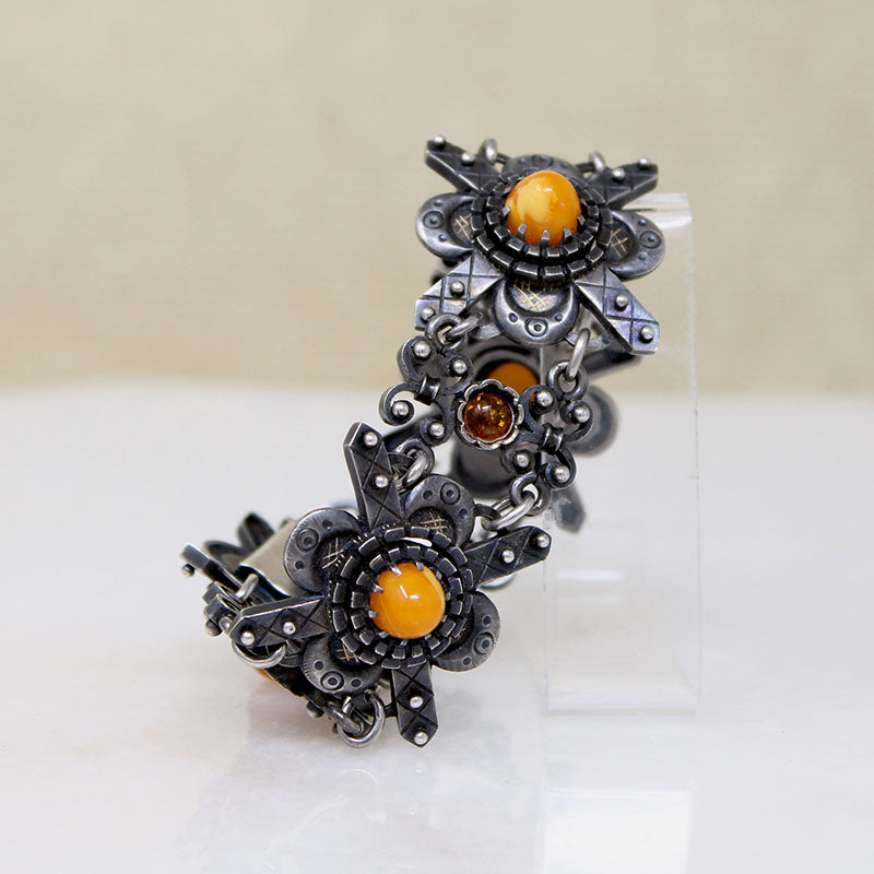 Fascinating Amber & Silver Antique Bracelet