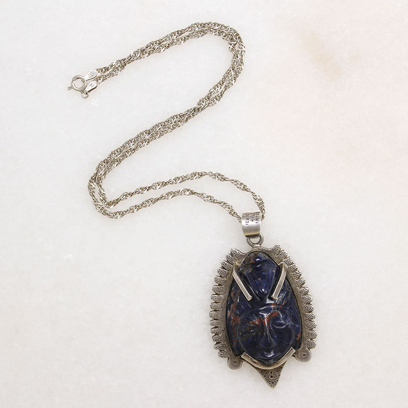 Dramatic Carved Aztec Mask Mexican Necklace