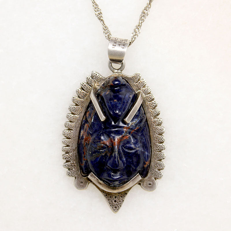Dramatic Carved Aztec Mask Mexican Necklace
