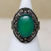 Poison Green Chrysoprase & Marcasite Art Deco Ring