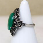 Poison Green Chrysoprase & Marcasite Art Deco Ring