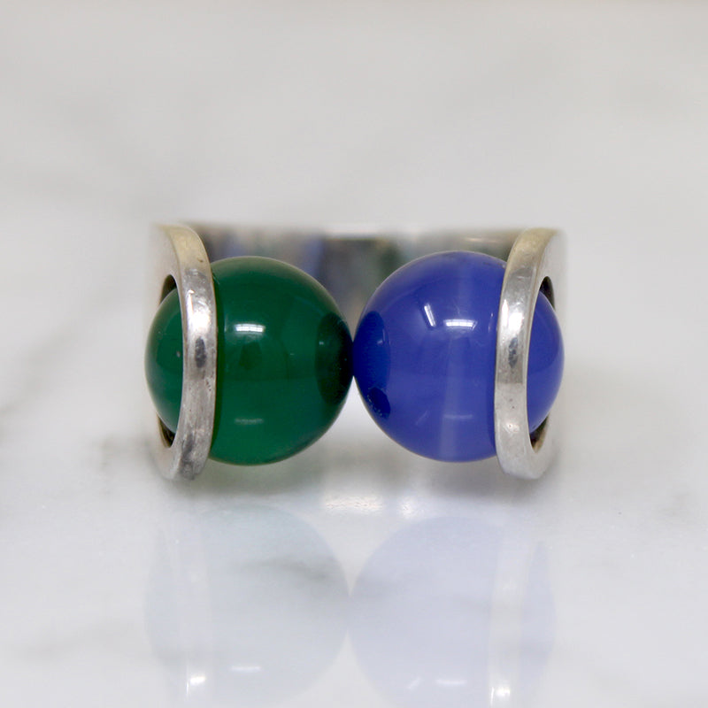 Mexican Modernist Sterling & Gemstone Ring by Harms