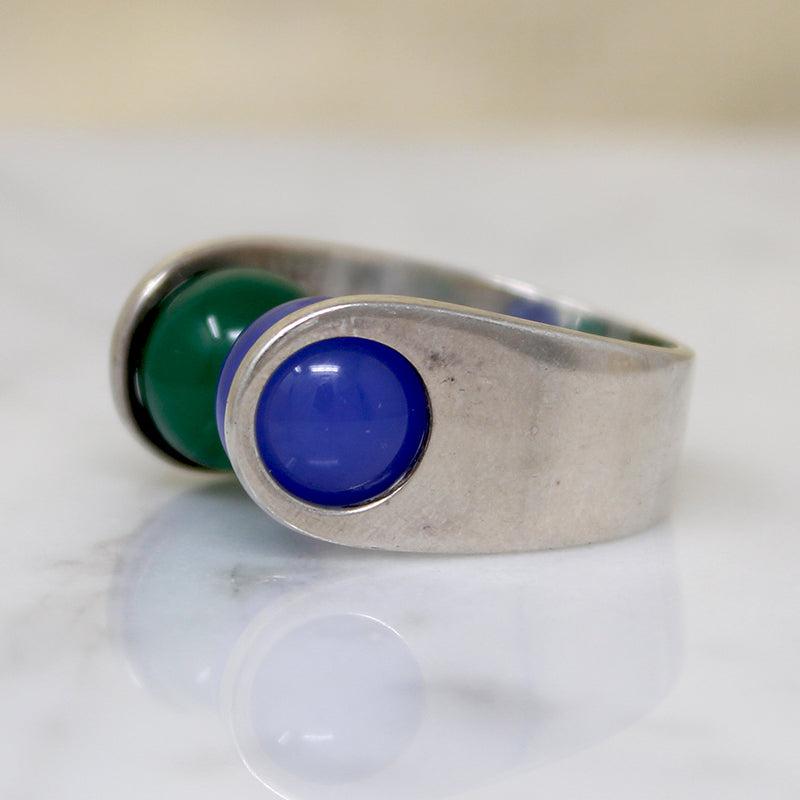 Mexican Modernist Sterling & Gemstone Ring by Harms