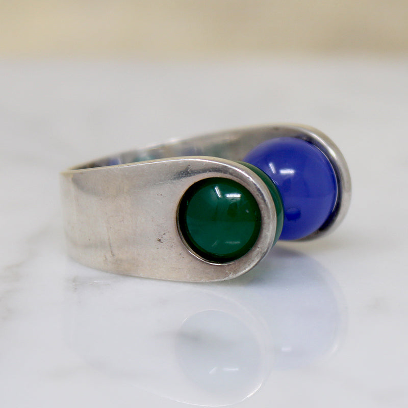 Mexican Modernist Sterling & Gemstone Ring by Harms