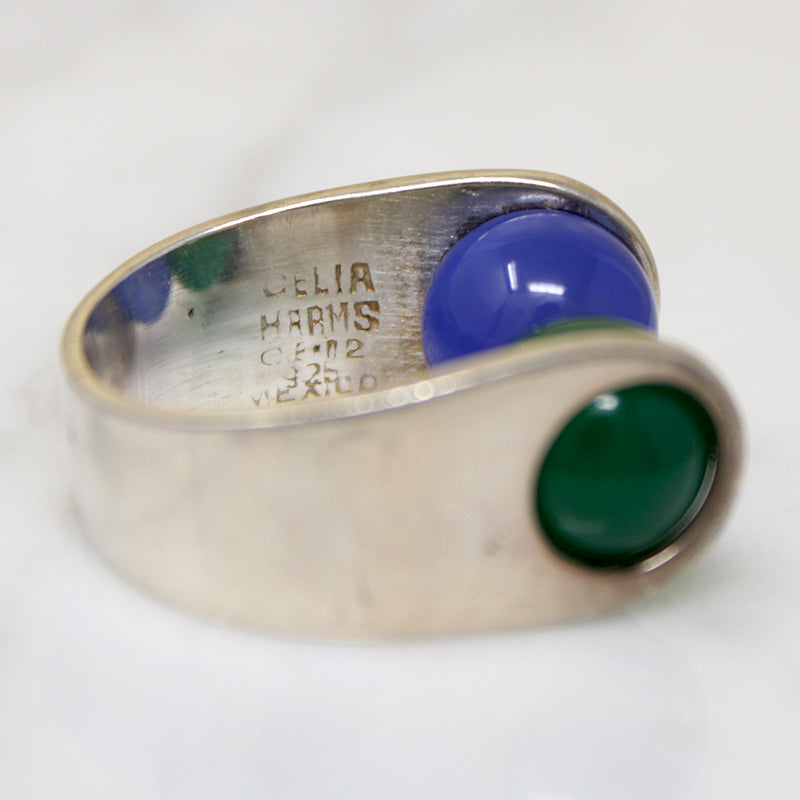 Mexican Modernist Sterling & Gemstone Ring by Harms
