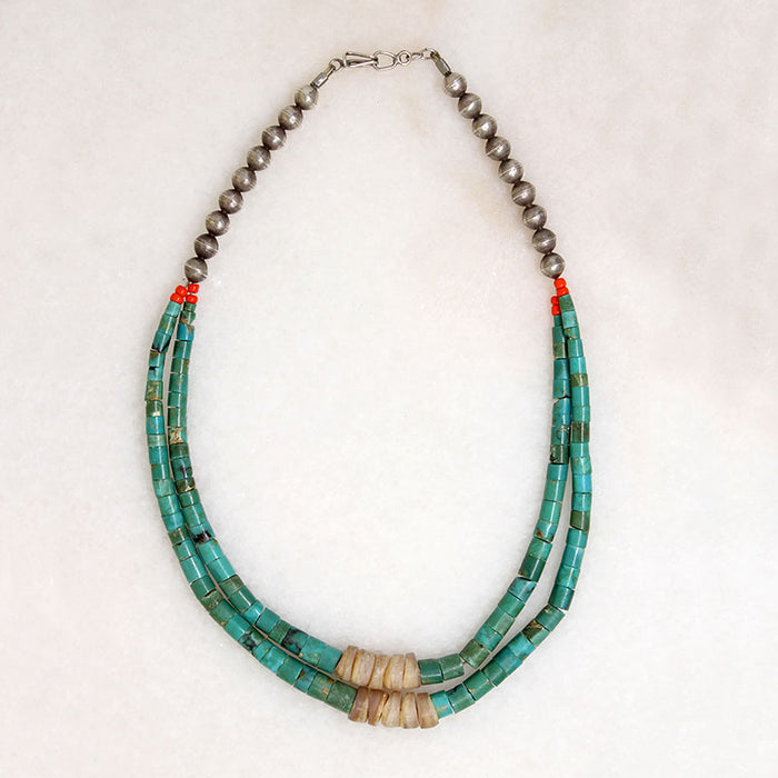 Two-Strand Turquoise & Shell Bead Necklace