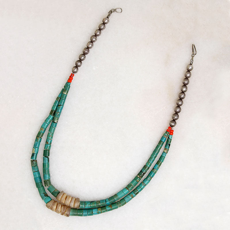 Two-Strand Turquoise & Shell Bead Necklace