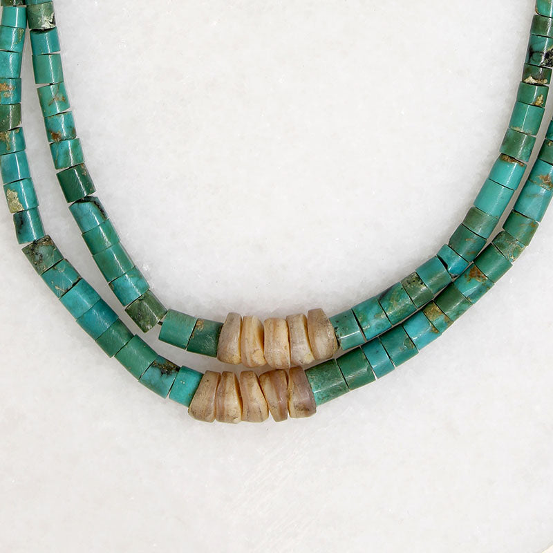 Two-Strand Turquoise & Shell Bead Necklace