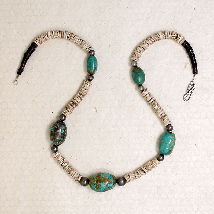 Attractive Shell, Turquoise & Sterling Silver Bead Necklace