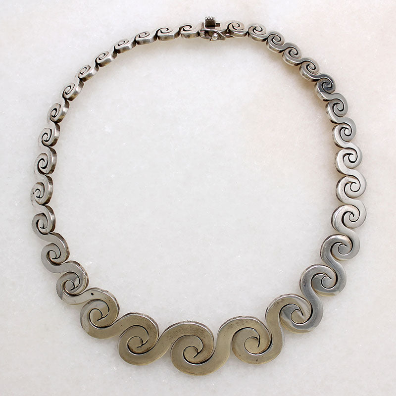 Mexican Modernist Sterling Silver Wave Collar