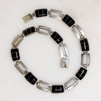 Mexican Choker of 950 Silver & Inlaid Onyx