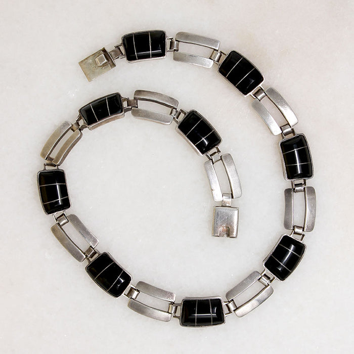 Mexican Choker of 950 Silver & Inlaid Onyx