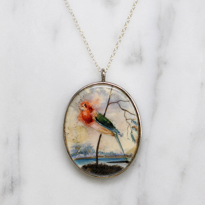 Charming Miniature Painted Bird Pendant