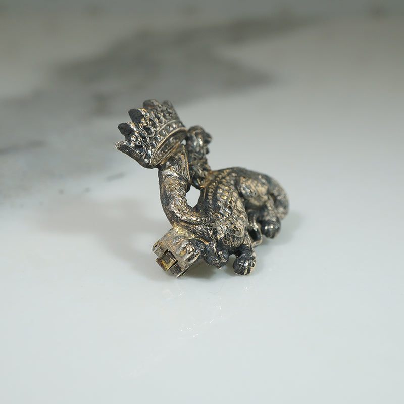 French Silver Pin Dragon and Crown