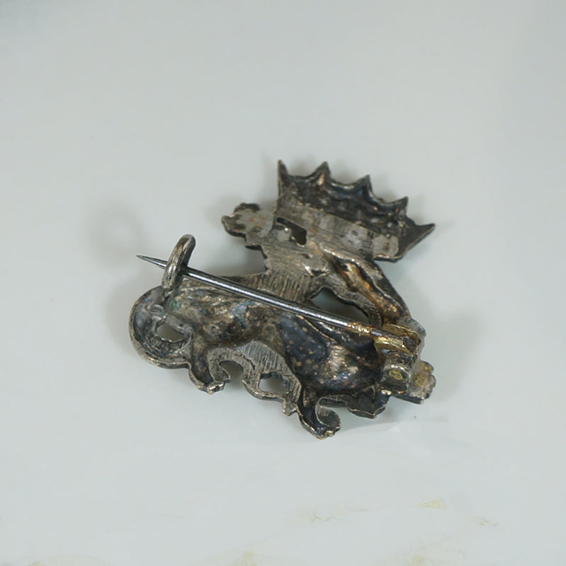 French Silver Pin Dragon and Crown