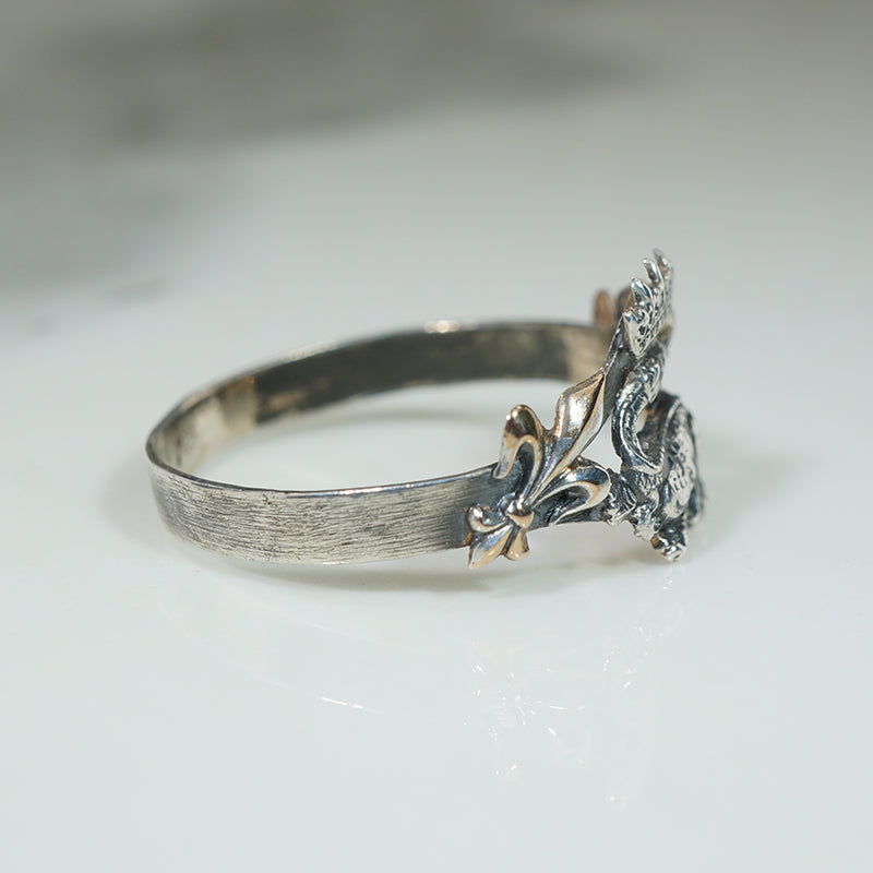 Dragon and Crown French Silver Ring