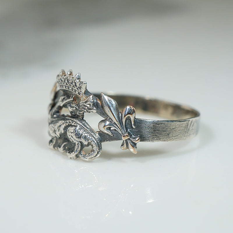 Dragon and Crown French Silver Ring