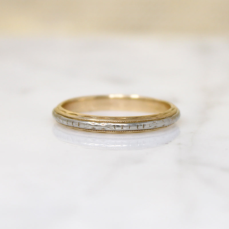 Engraved Two-Tone Gold Art Deco Band