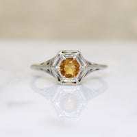 Tangerine Dream Citrine in White Gold Filigree Ring