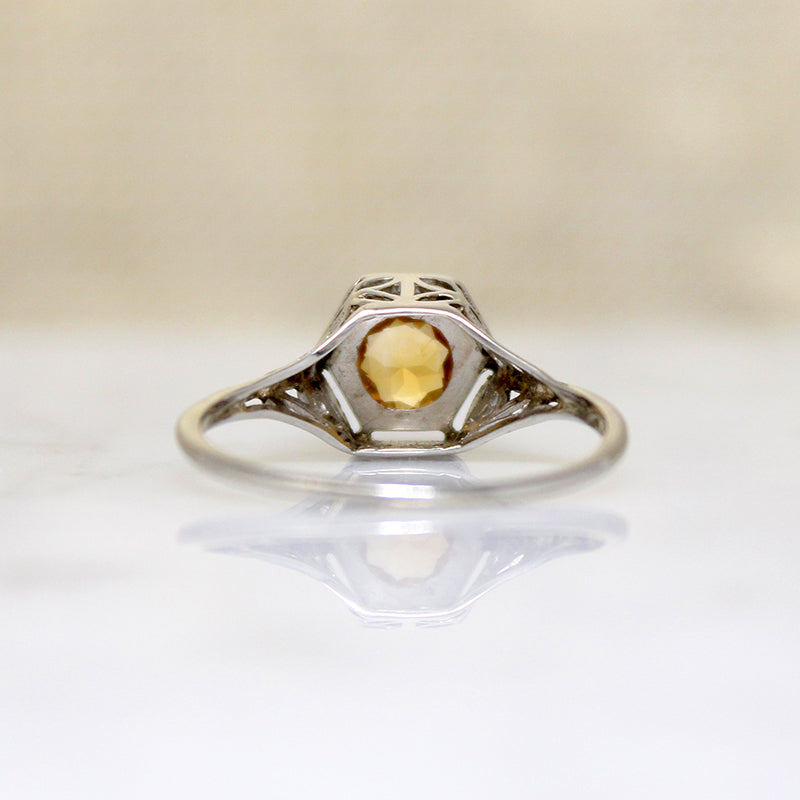 Tangerine Dream Citrine in White Gold Filigree Ring