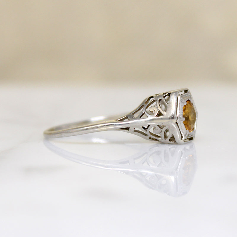 Tangerine Dream Citrine in White Gold Filigree Ring