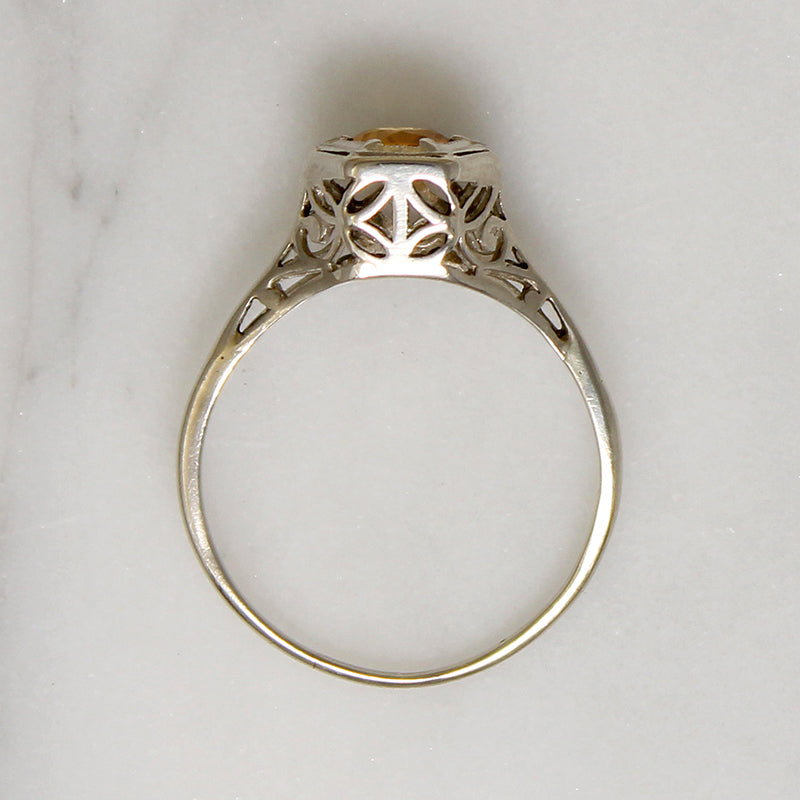 Tangerine Dream Citrine in White Gold Filigree Ring