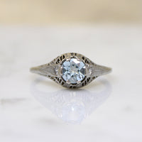 Tranquil Aquamarine & Diamond White Gold Filigree Ring