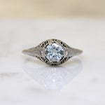 Tranquil Aquamarine & Diamond White Gold Filigree Ring