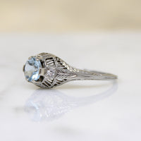 Tranquil Aquamarine & Diamond White Gold Filigree Ring
