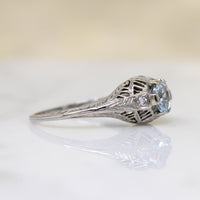 Tranquil Aquamarine & Diamond White Gold Filigree Ring