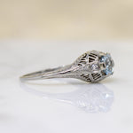 Tranquil Aquamarine & Diamond White Gold Filigree Ring
