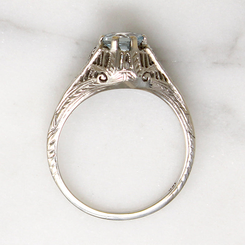 Tranquil Aquamarine & Diamond White Gold Filigree Ring
