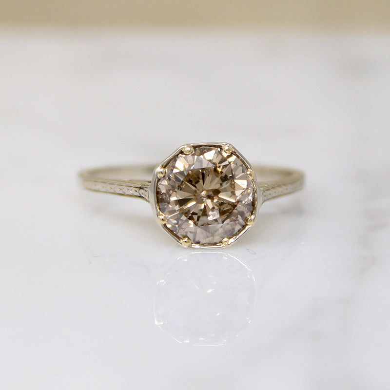 Effervescent 1.70ct Champagne Diamond Art Deco Ring