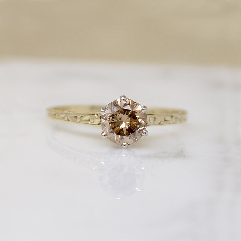 Distinctive 1ct Cognac Diamond Art Deco Solitaire 