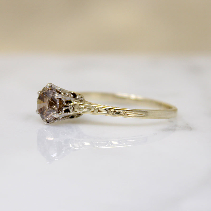 Distinctive 1ct Cognac Diamond Art Deco Solitaire 