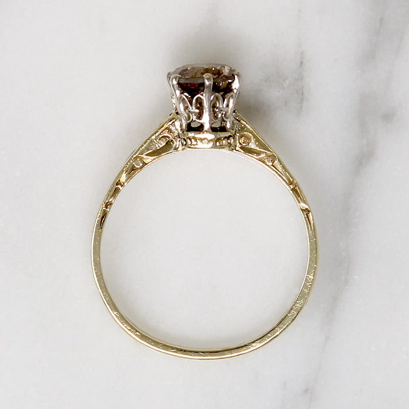 Distinctive 1ct Cognac Diamond Art Deco Solitaire 