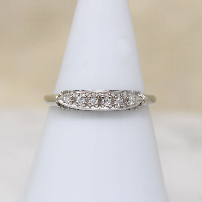 Pretty Fluted 14k White Gold & Diamond Wedding Band